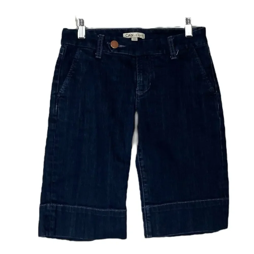Cabi Jean #891 Shorts Long Bermuda Mid Rise Dark Wash Denim Women’s Size 2